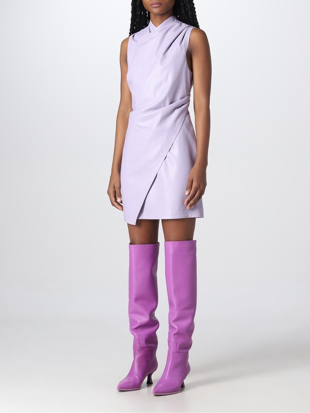 Nanushka Women Purple Mebla Faux Leather Mini Wrap Dress Size Small